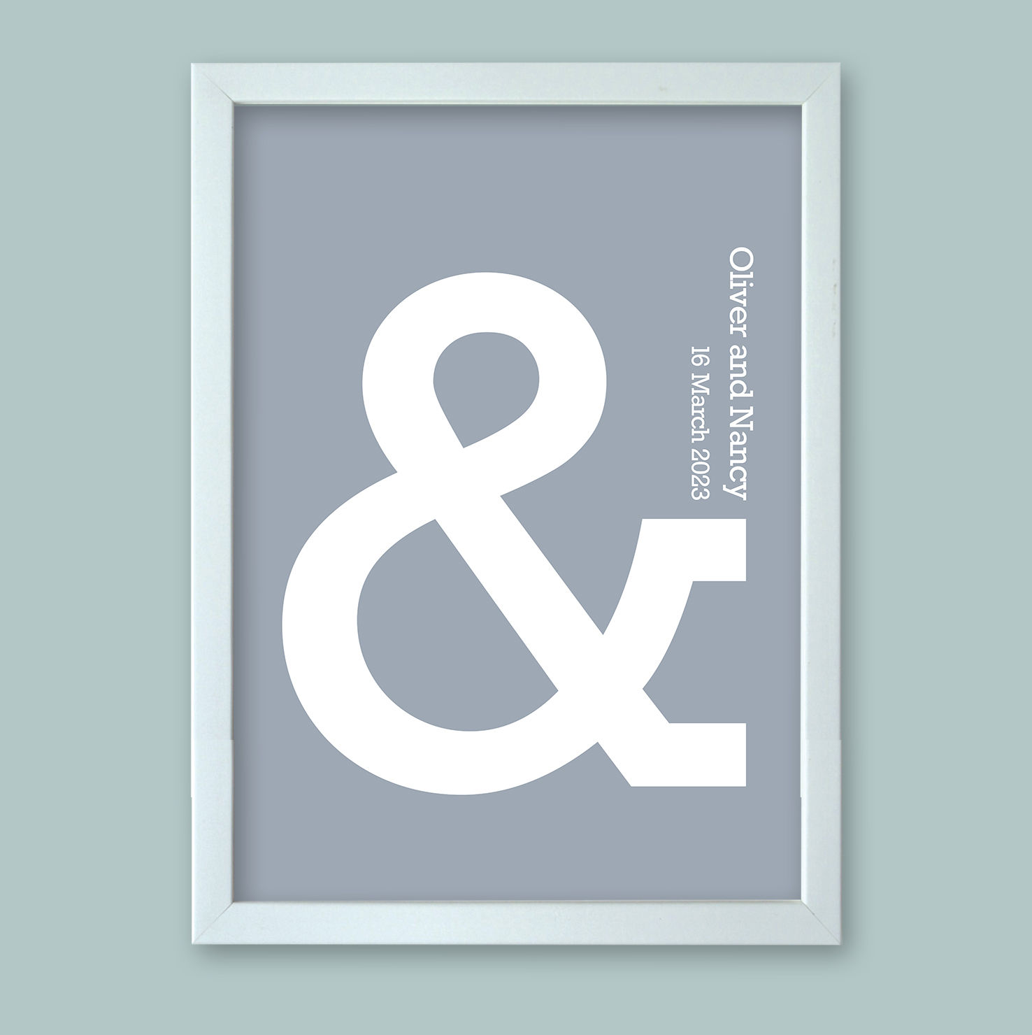 Personalised word art presented in a white modern picture frame