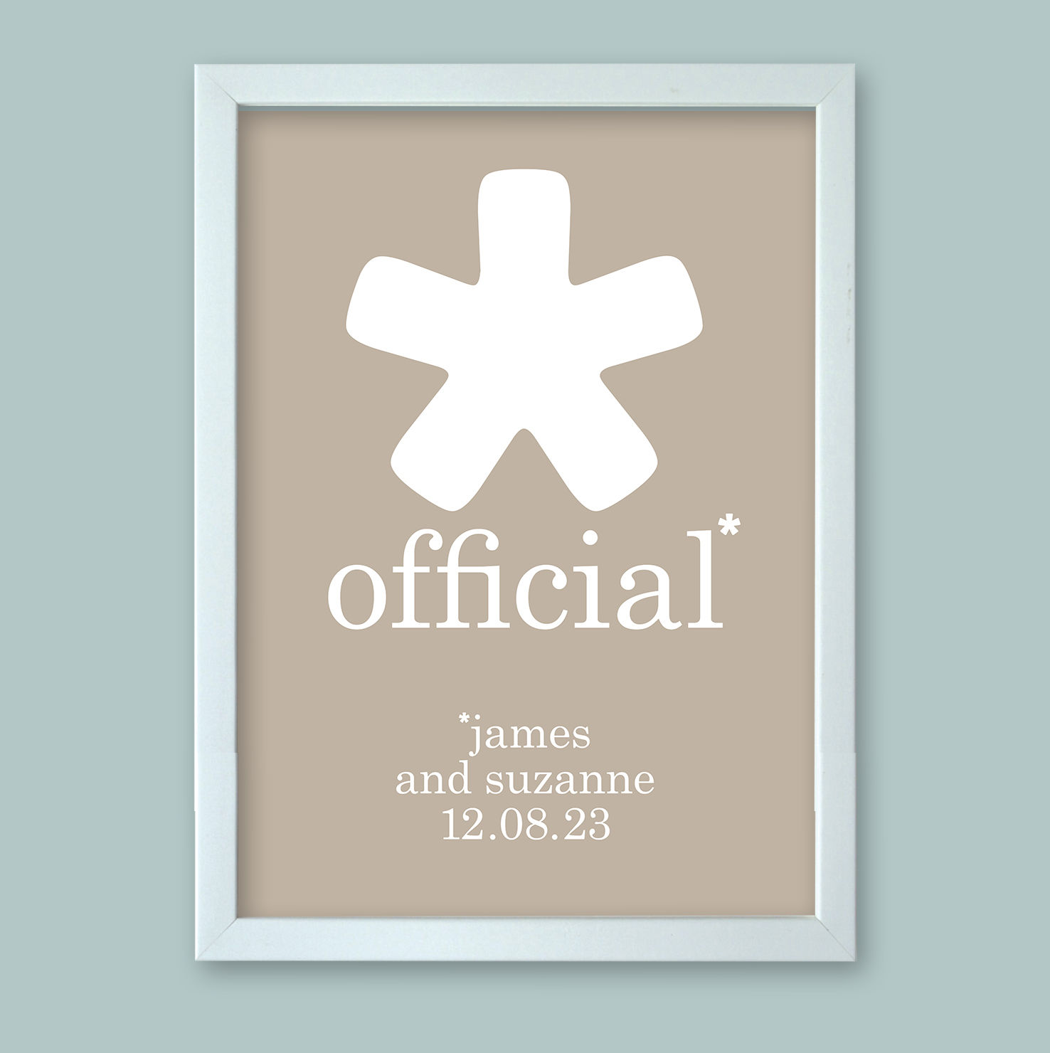 Personalised word art presented in a white modern picture frame