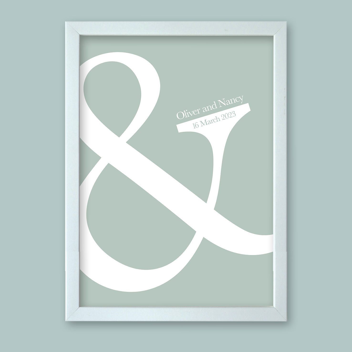 Personalised word art presented in a white modern picture frame