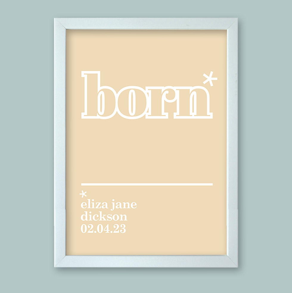Personalised word art presented in a white modern picture frame