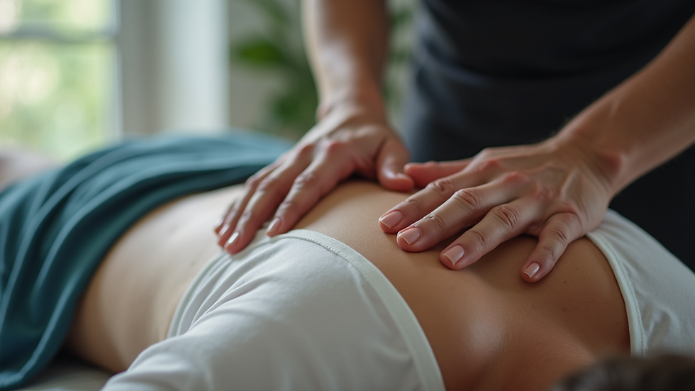 Close-up view of a chiropractor adjusting a patient's spine