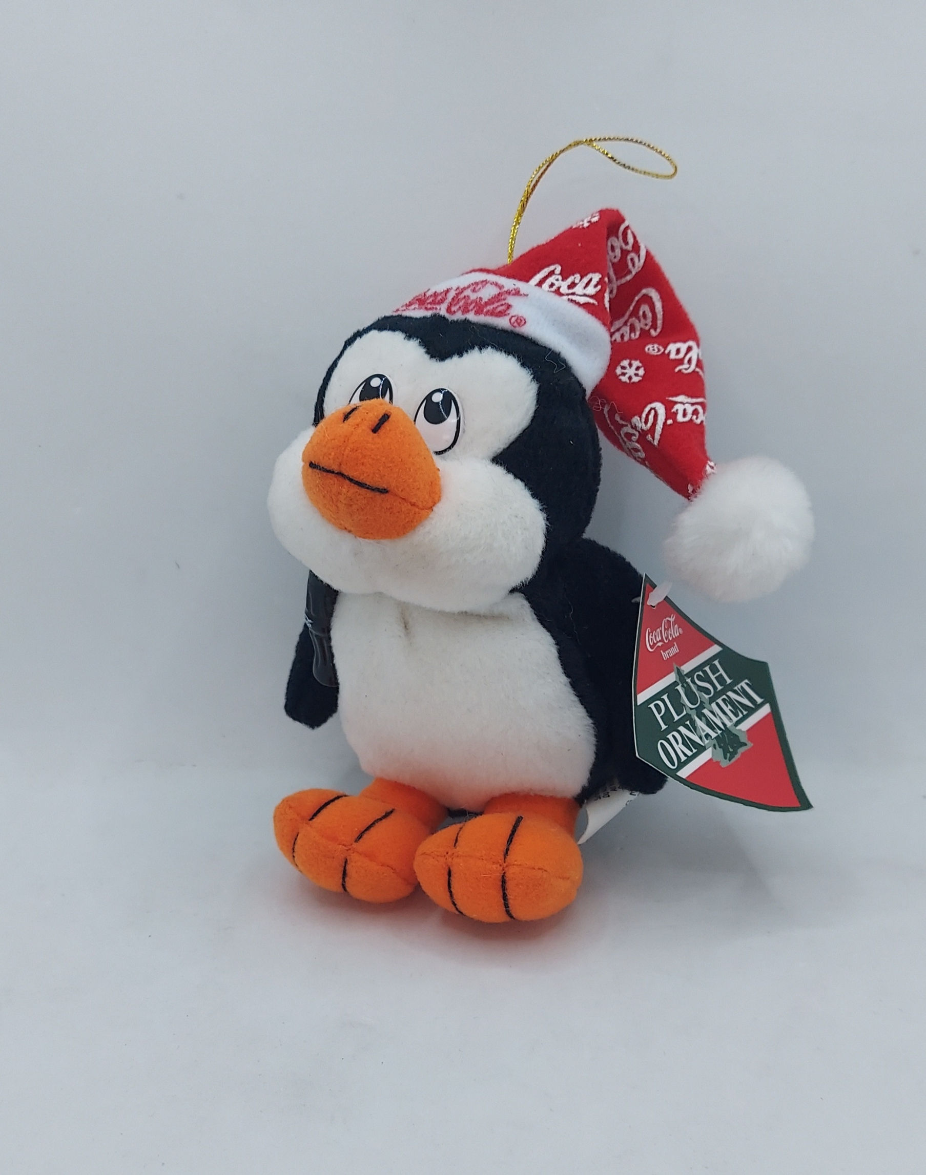 1998 Coca Cola Plush Penguin Ornament W/ Red Cap