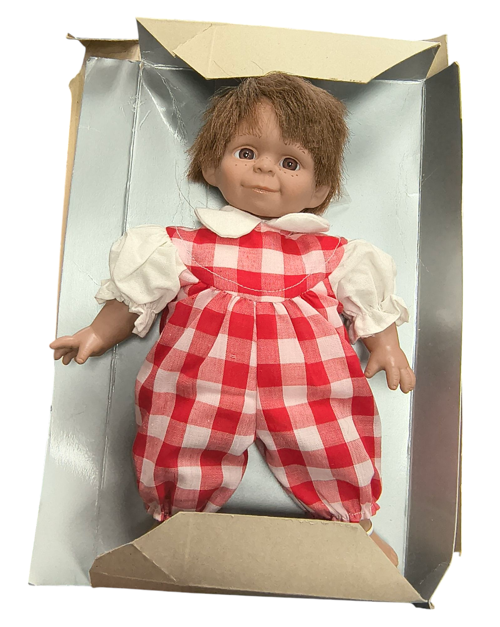 1994 Uneeda Precious Express Smiling Boy w/ Freckles in Plaid 10" Doll