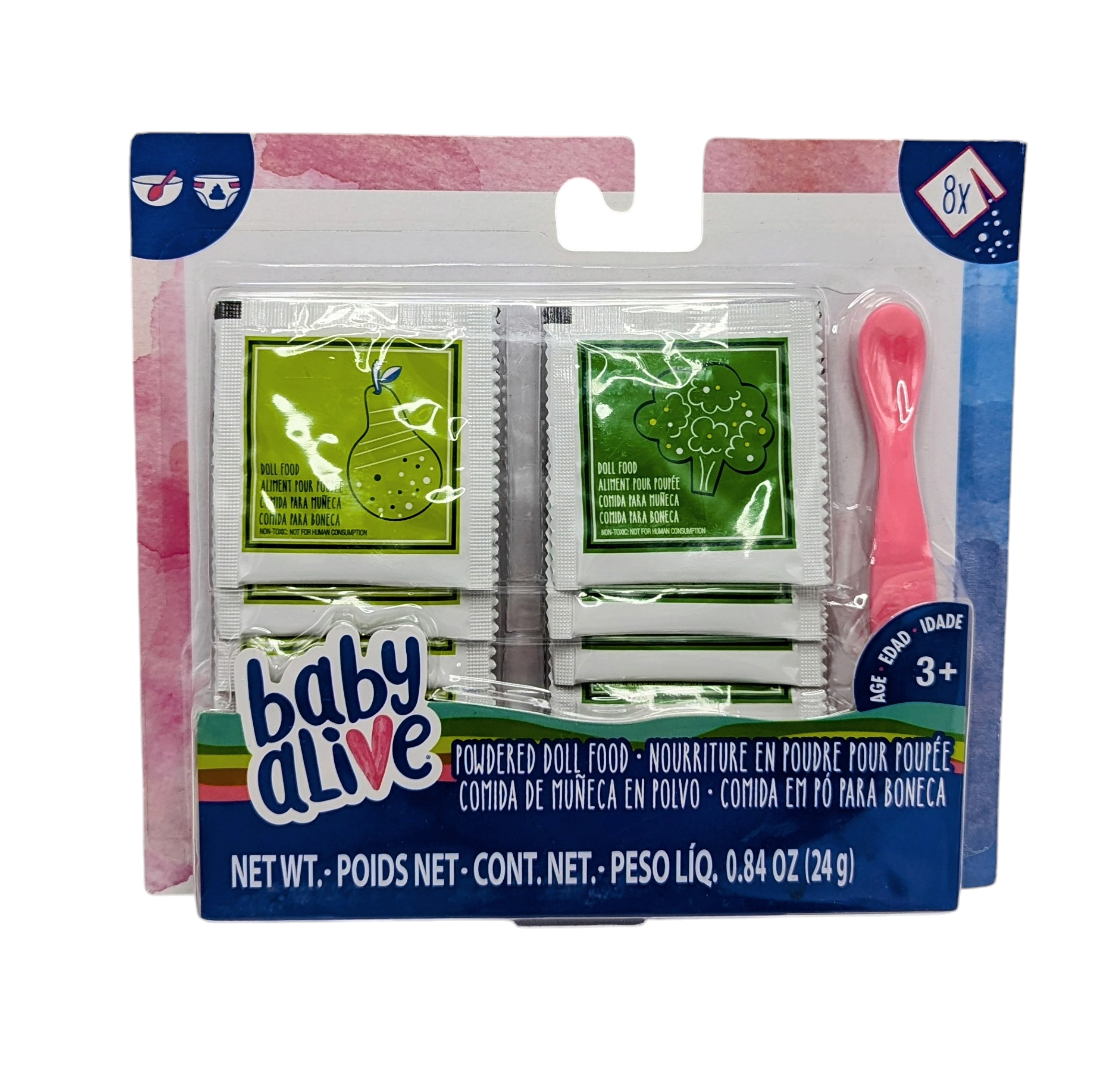2017 Hasbro Baby Alive Powdered Doll Food - 8 Packs And Spoon