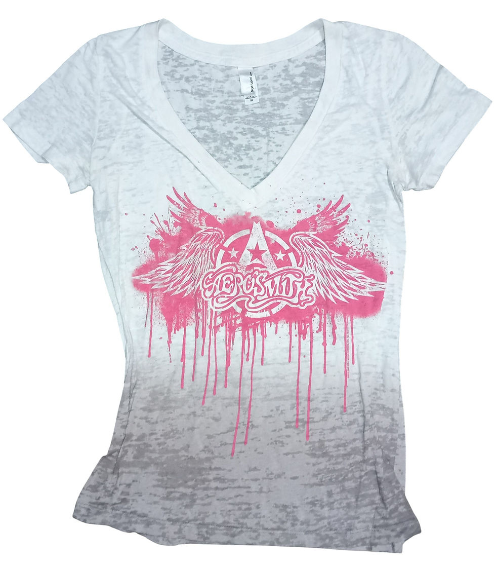Next Level White Burnout Aerosmith Pink Bleeding Logo V Neck Womens M T-Shirt