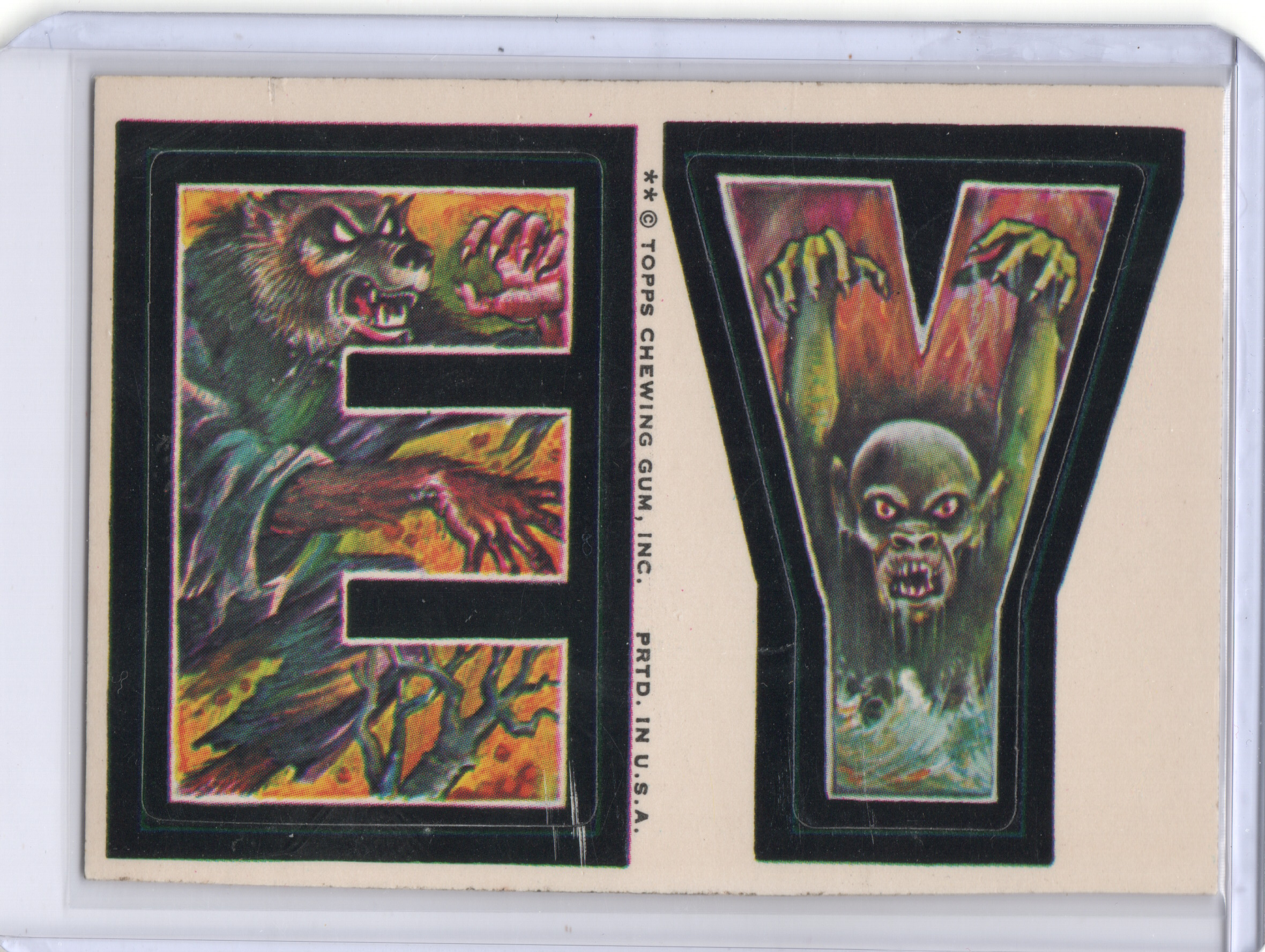1974 Topps Monster Initials Sticker Card EY #EY