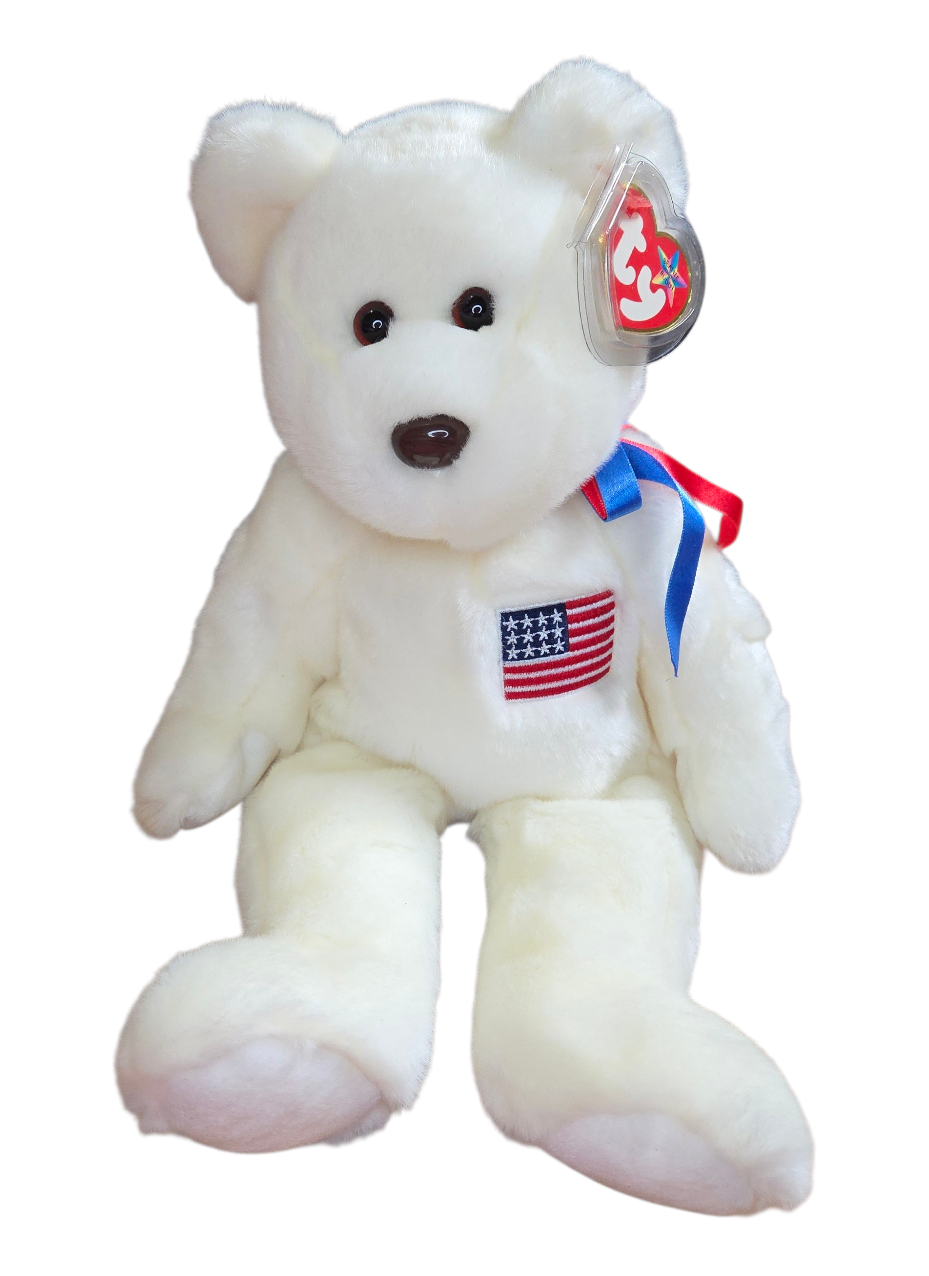 2000 Ty Beanie Buddies Liberty Bear 14" Plush White American Flag Plush
