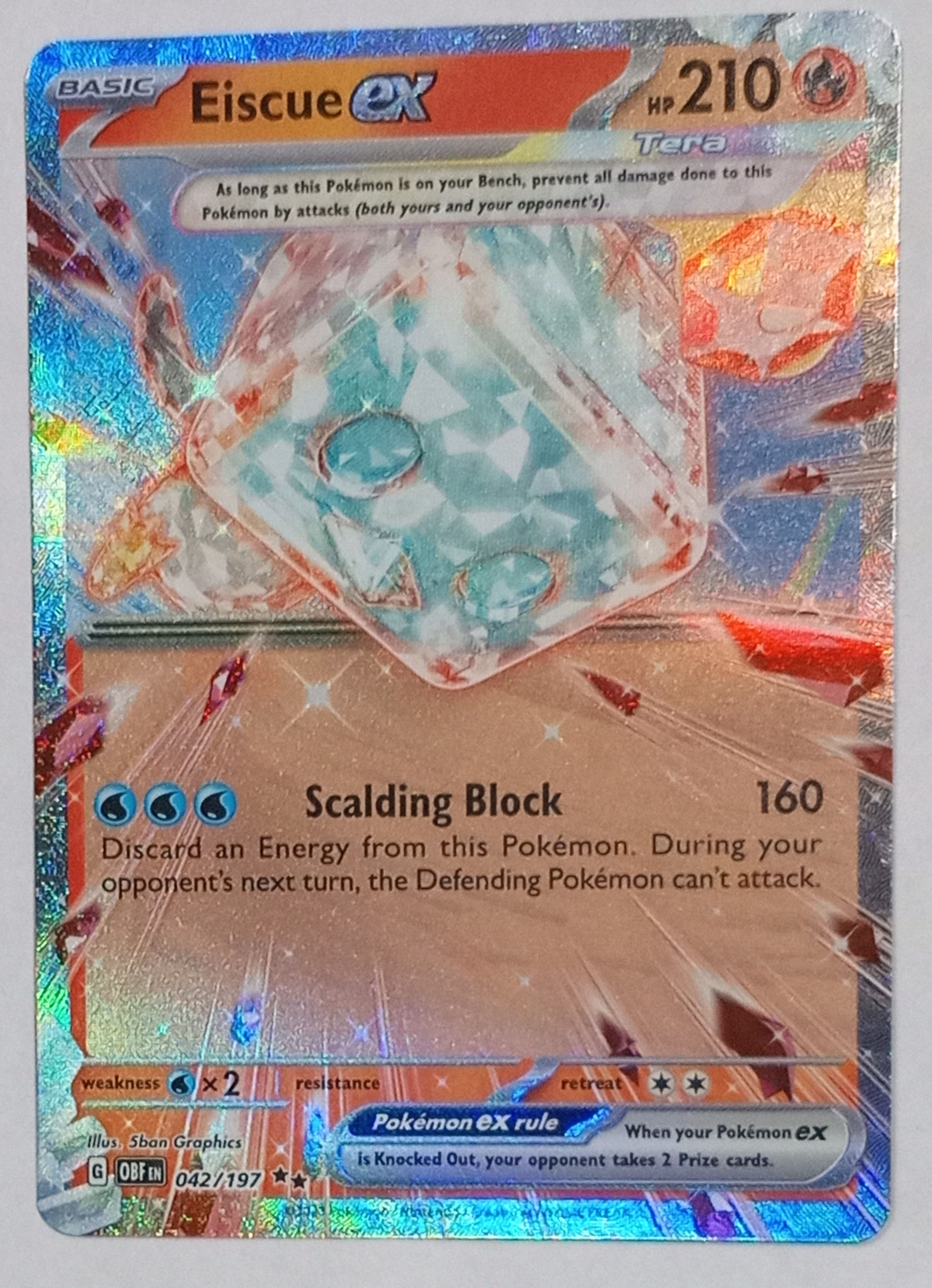 2023 Pokemon TCG Eiscue ex 042/197 Sv03: Obsidian Flames Holo