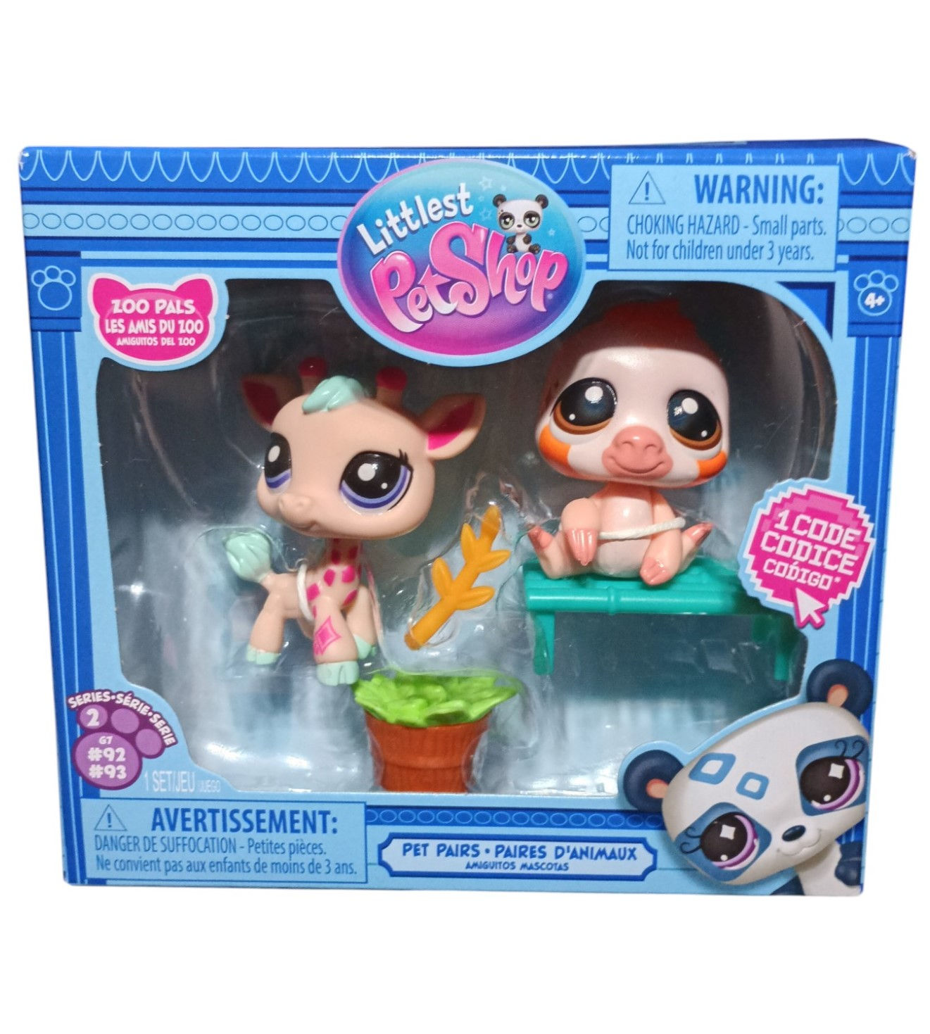 Littlest Pet Shop LPS Pet Pairs Zoo Pals #92 Giraffe & #93 Sloth