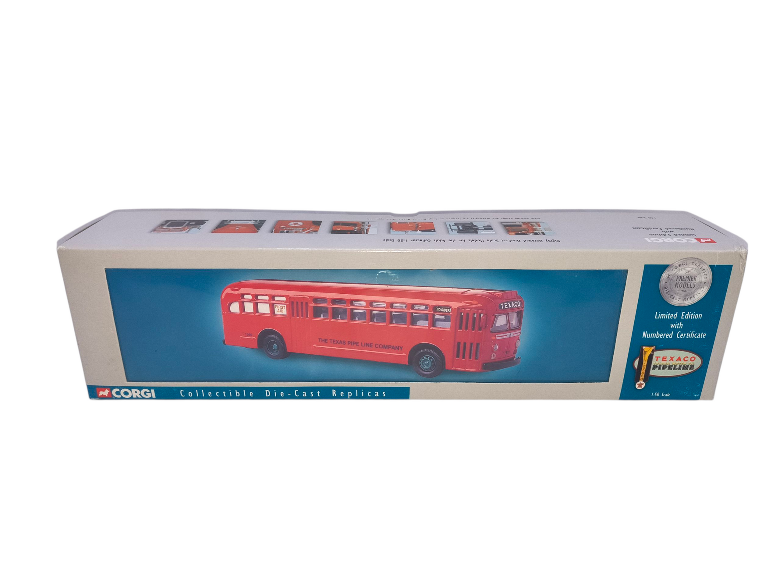 Corgi Premier T1999 Texaco The Texas Pipeline Company 1:50 Red Bus /2300