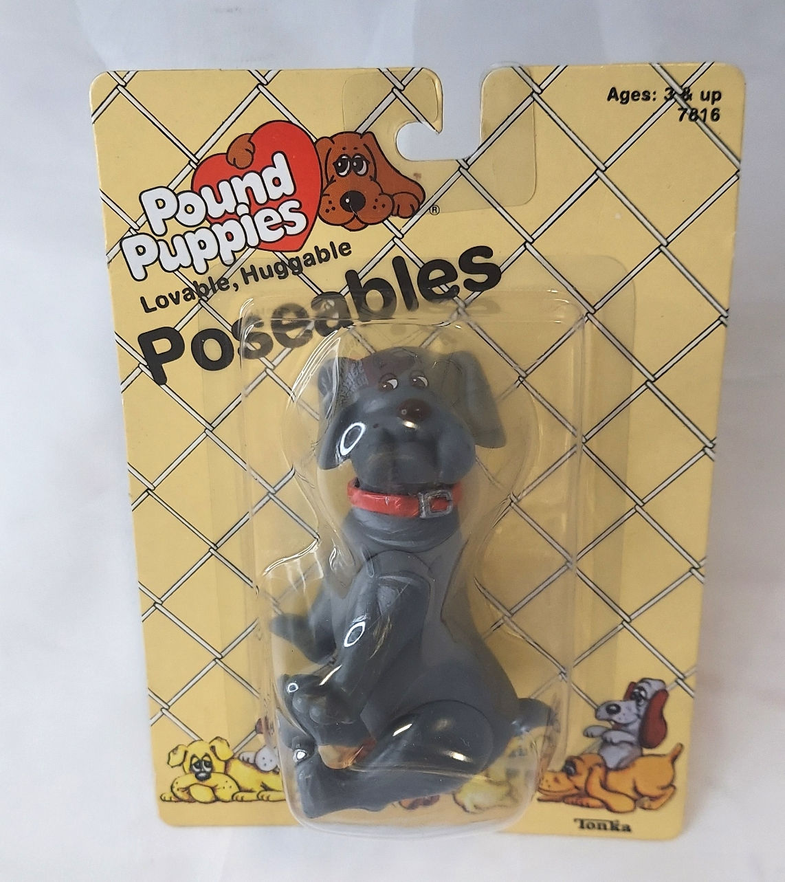 1985 Tonka Pound Puppies Poseables 4" Dark Grey Dog