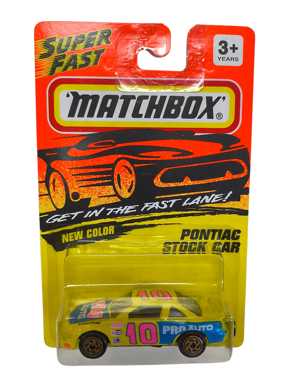 1993 Matchbox Super Fast #35 Pro Auto Pontiac Stock Car Yellow/Blue Die Cast