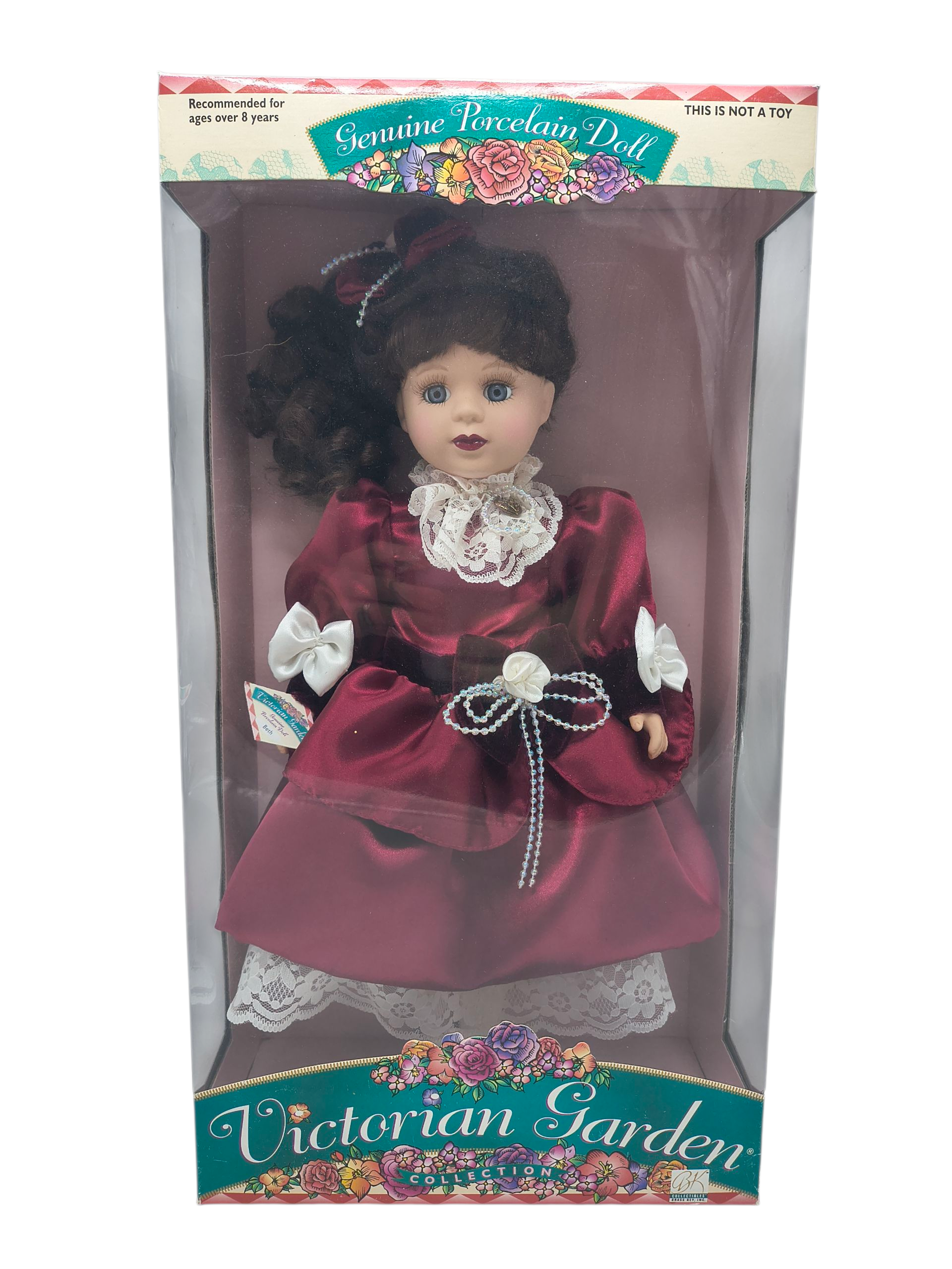 1998 Brass Key Victorian Garden Collection Beth Brunette Red Dress 16" Doll