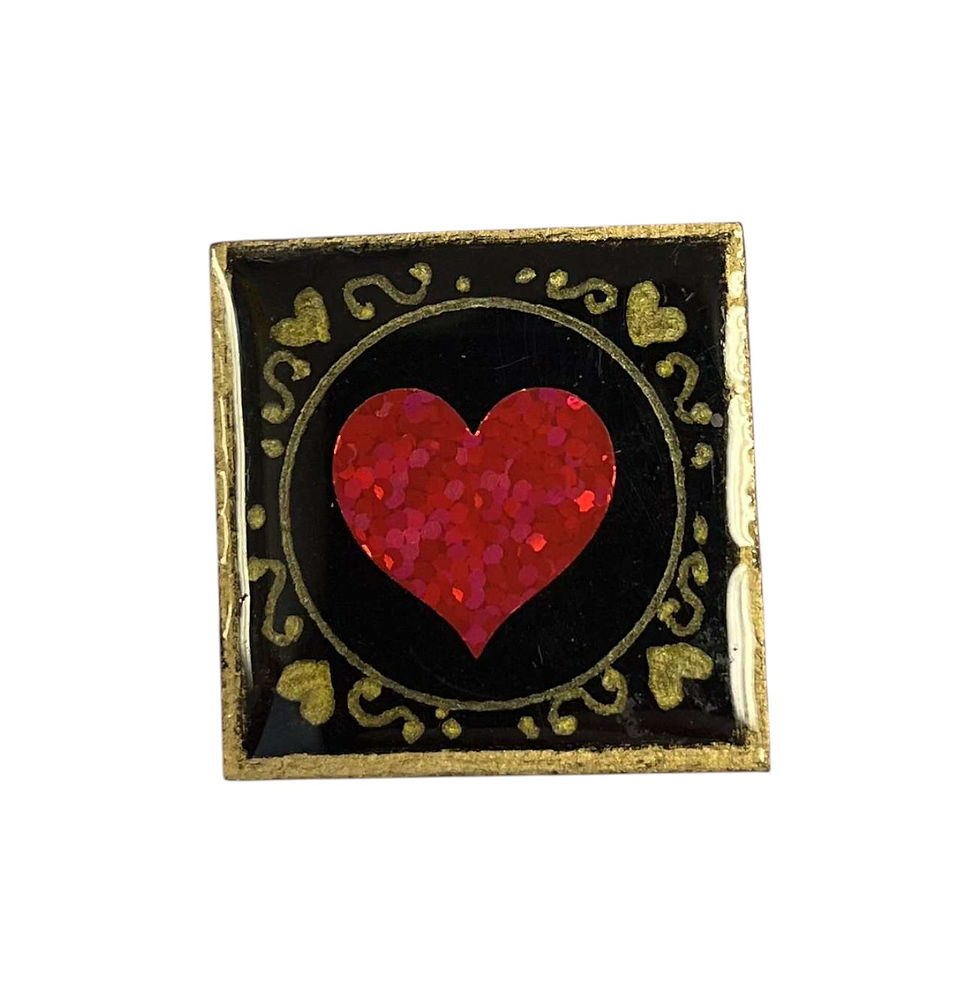 Vintage Gold Tone Glittery Heart Square Broach Pin w/ Pearlescent Back