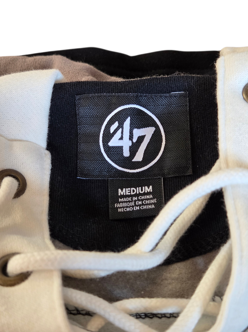 Thumbnail: '47 Brand NBA Basketball Lacer Hood Pullover Sweatshirt White/Black/Tan Medium