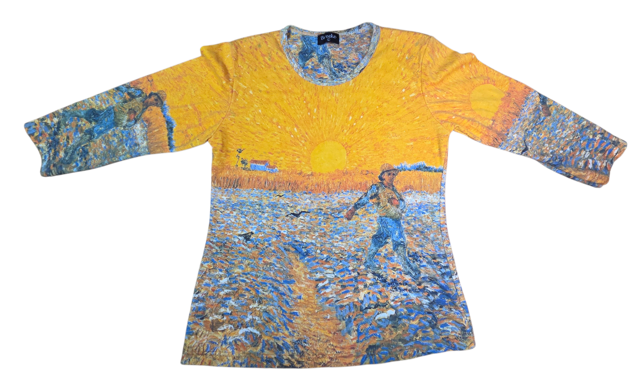 Breeke Van Gogh Sower 3/4 Sleeve Scoop Neck Illustrated Art Top Size Large