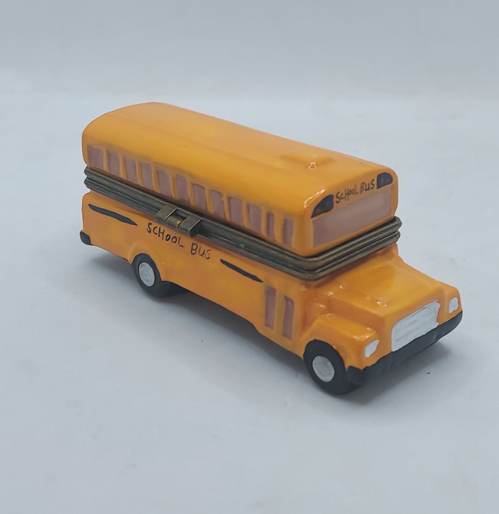 Yellow Ceramic School Bus Trinket Hinged Treasure Box
