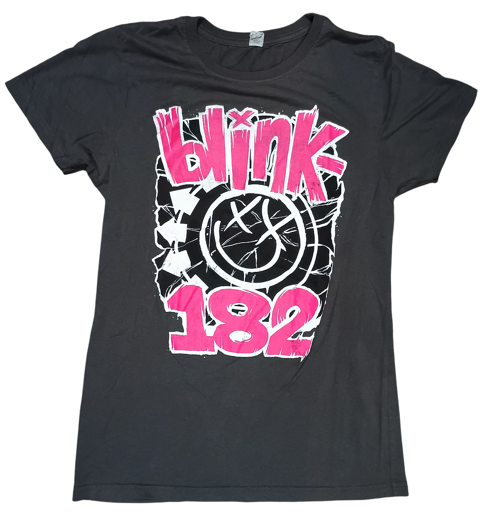 Blink 182 Self Title Album Smiley Pink & Black Large T-Shirt