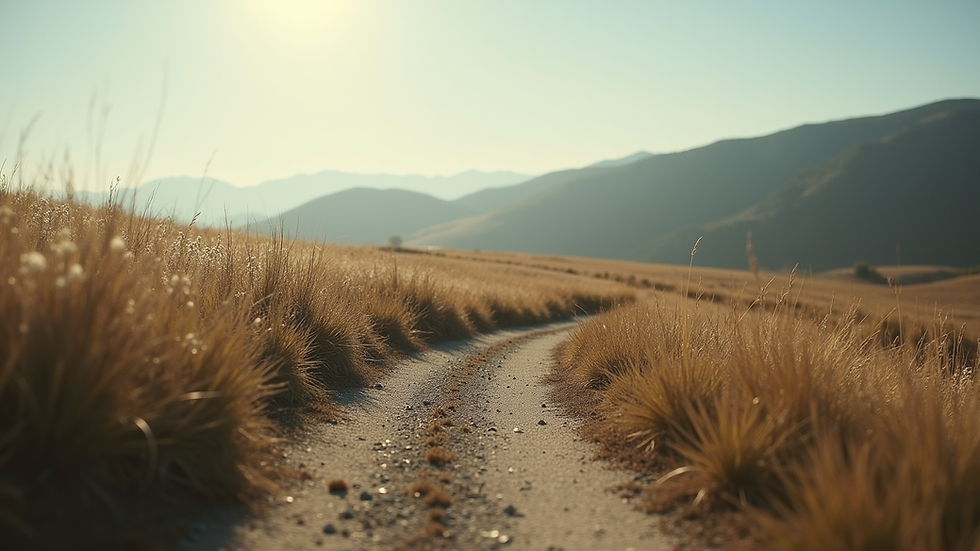 Eye-level view of a serene landscape with a winding path