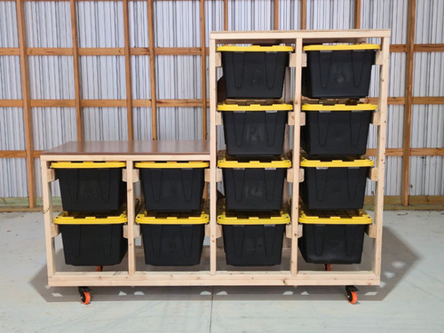 Rotating 2x4 Bundle Rack 2x4, 2x2 Tote Rack & Workbench Hybrid - Left | Florida Tote Racks