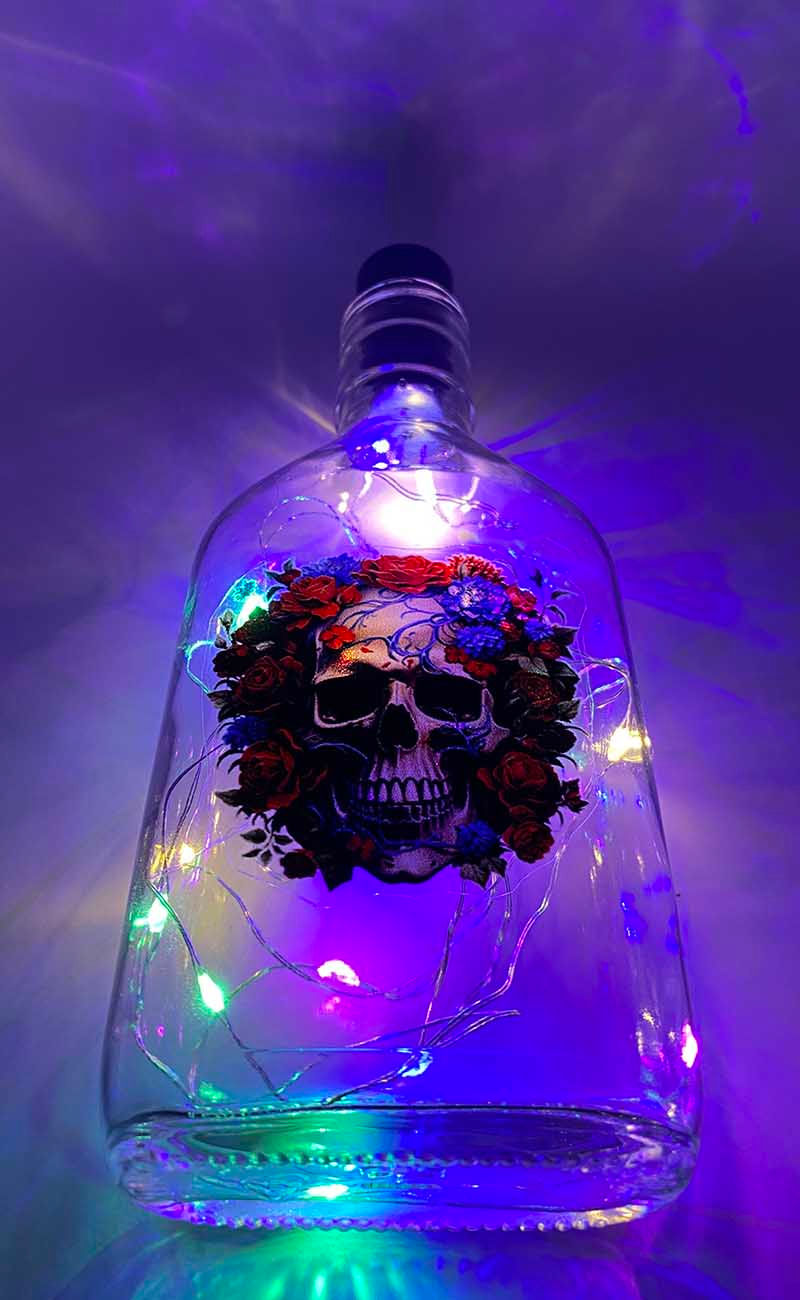 Thumbnail: colourful skull led lit bottle