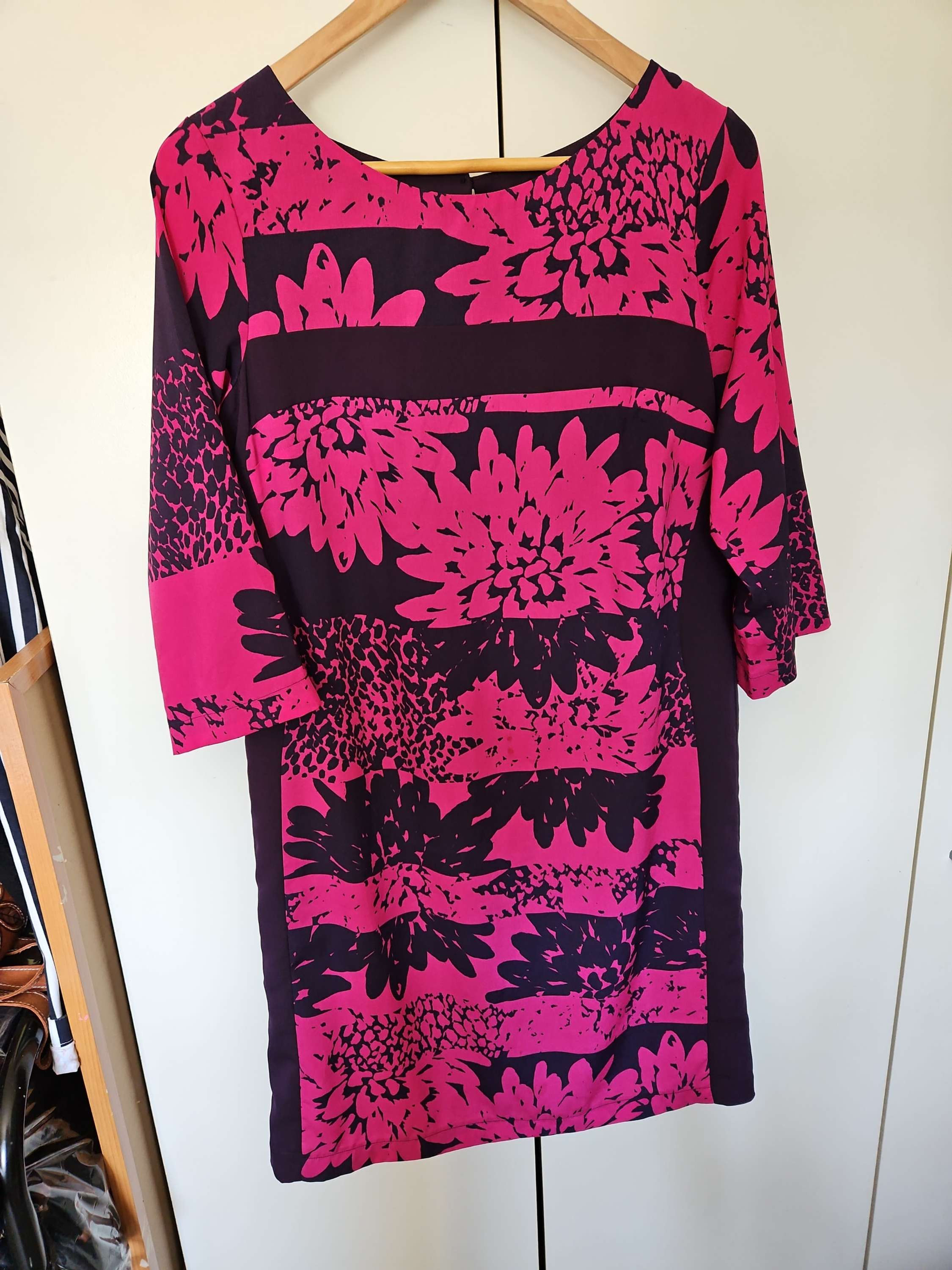 M&S Per Una 3/4 Sleeve Bold Floral Print Shift Dress UK Size 14