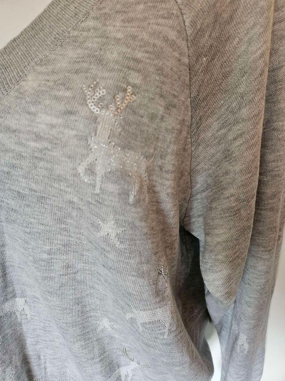 Thumbnail: Next V Neck Reindeer Sequin Oversized Jumper Top UK Size M 