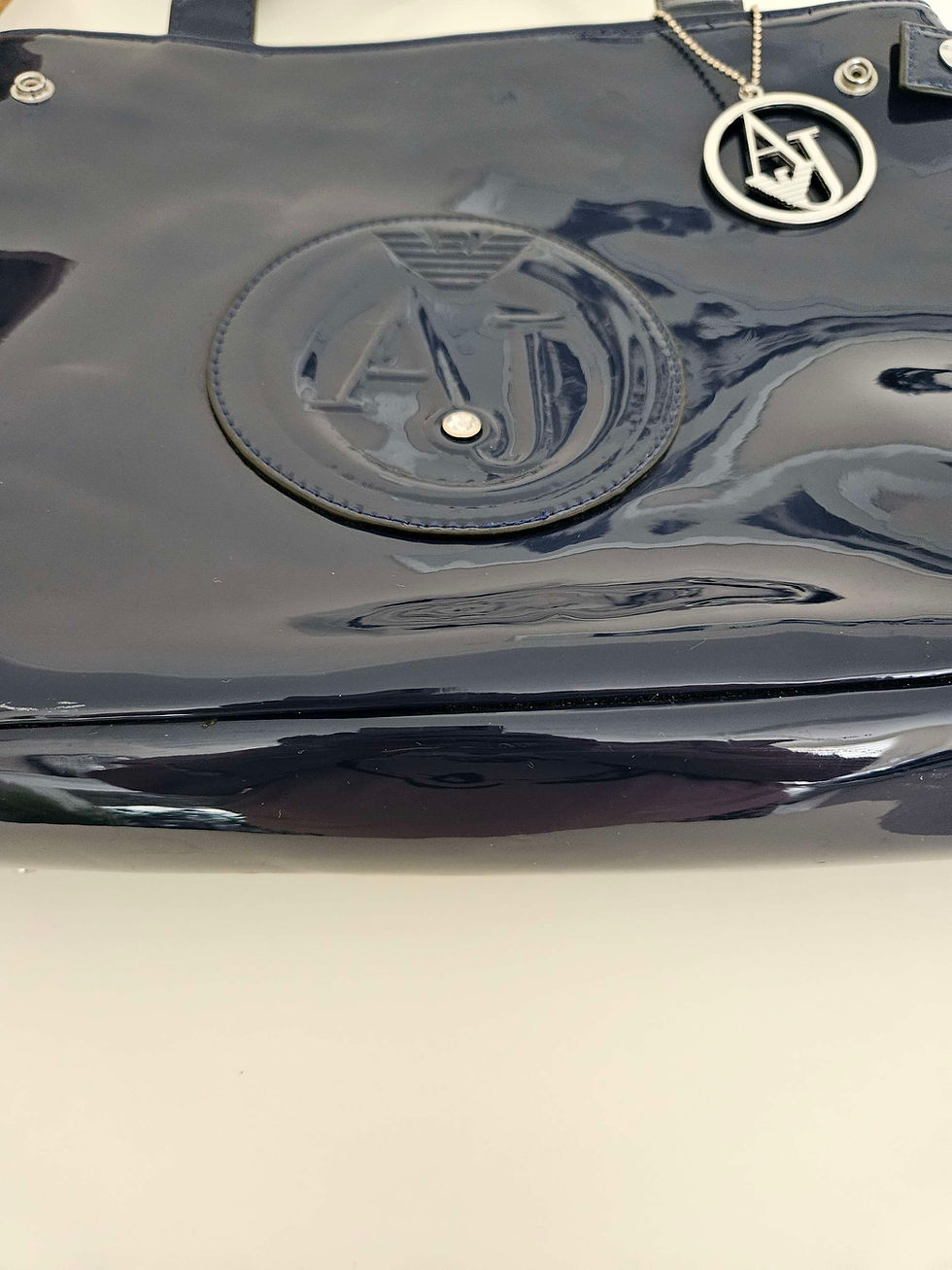 Thumbnail: AJ Dupe Patent Leather large Navy Handbag 