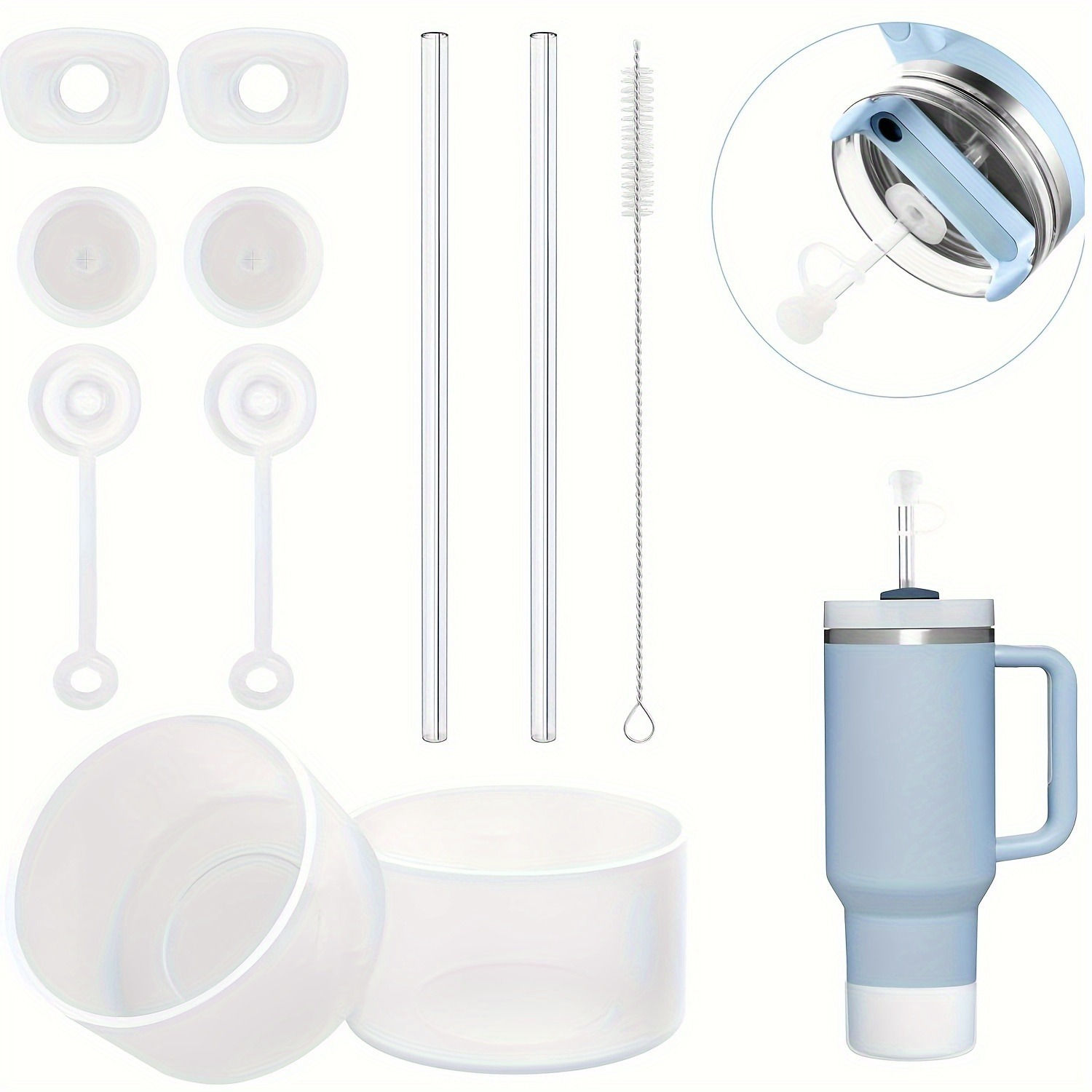 Kit Tapones Antiderrame Y Tapa De Sorbete De Silicona Para Vaso Stanley 30/40 Oz