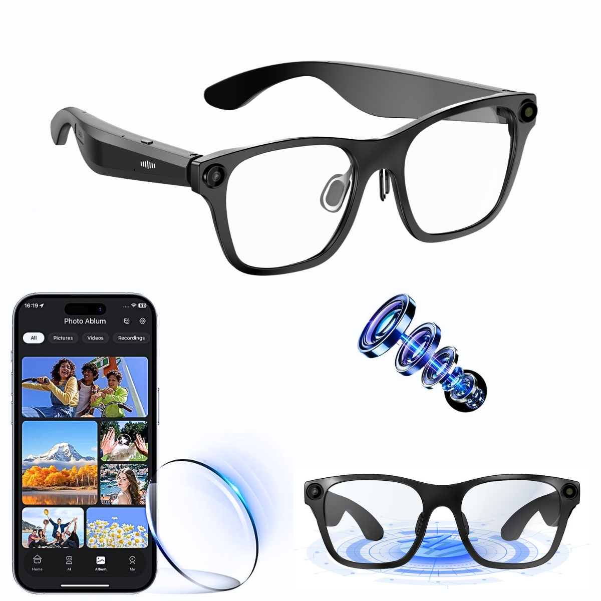 Gafas Inteligentes Ai Cámara Foto Video 4k Traducción Unisex Negro