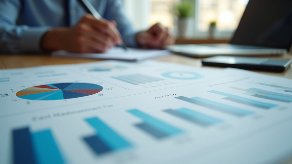 Eye-level view of a financial planner's desk with investment charts