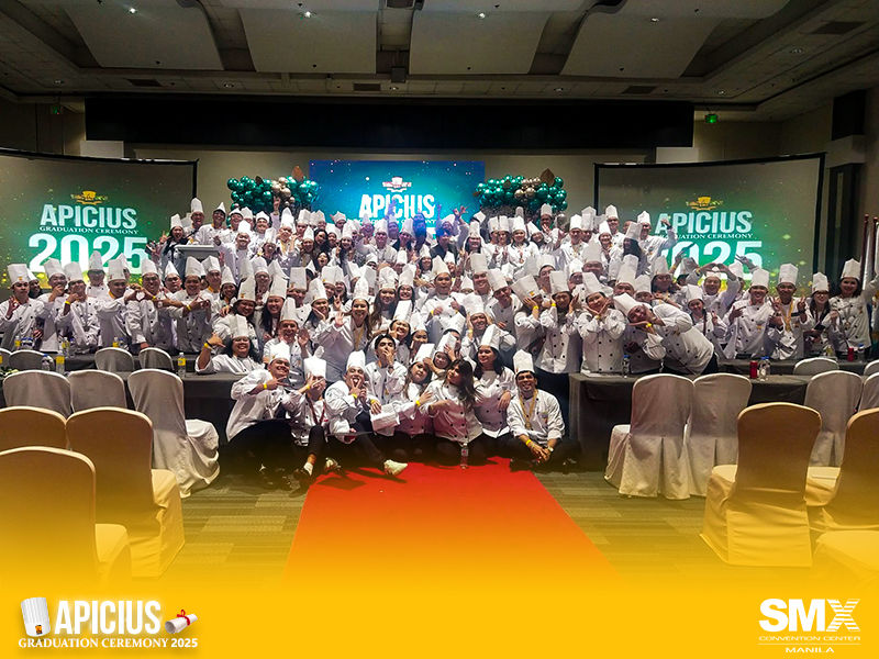 Over 160 graduates from Apicius Culinary Arts branches in Parañaque, Legazpi, Naga, Laoag, and Palawan at the 13th Graduation Ceremony 2025