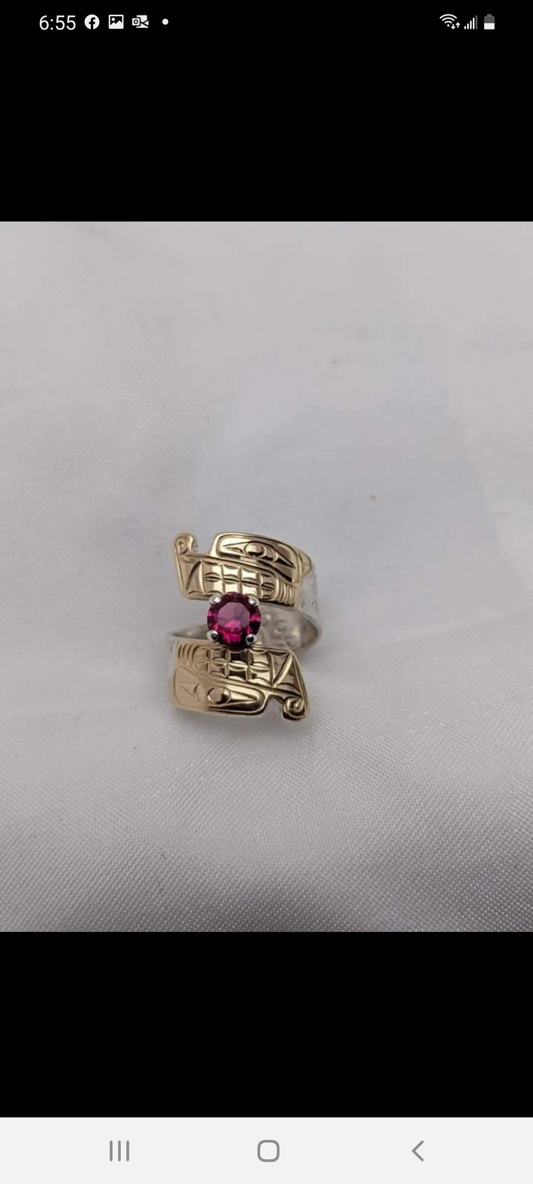 14k dual wolf head wrap on sterling silver  and 6mm gem