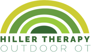 Hiller Therapy's logo is a green rainbow with outdoor OT beneath it.