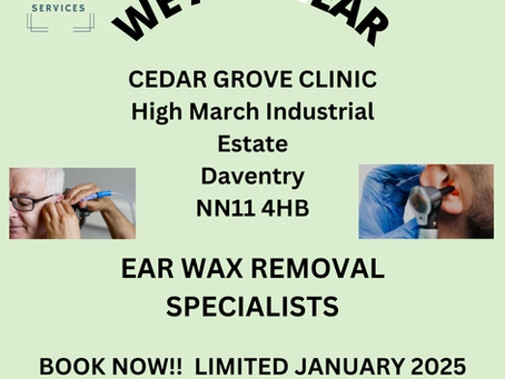 Cedar Grove Clinic in Daventry does Ear Wax Removal! Book Now