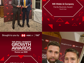 collage of growth awards logos/graphics accompanied by Joe Webb & Greg Webb (Directors) holding their awards