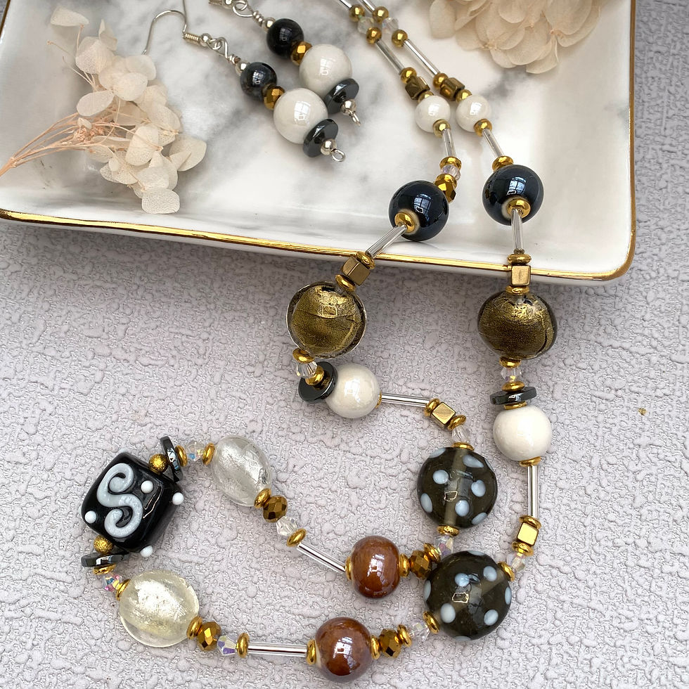 Vintage style porcelain and lampwork bead necklace and earrings set