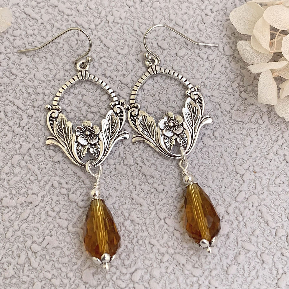 Art Nouveau Vintage Style Amber and Silver drop earrings