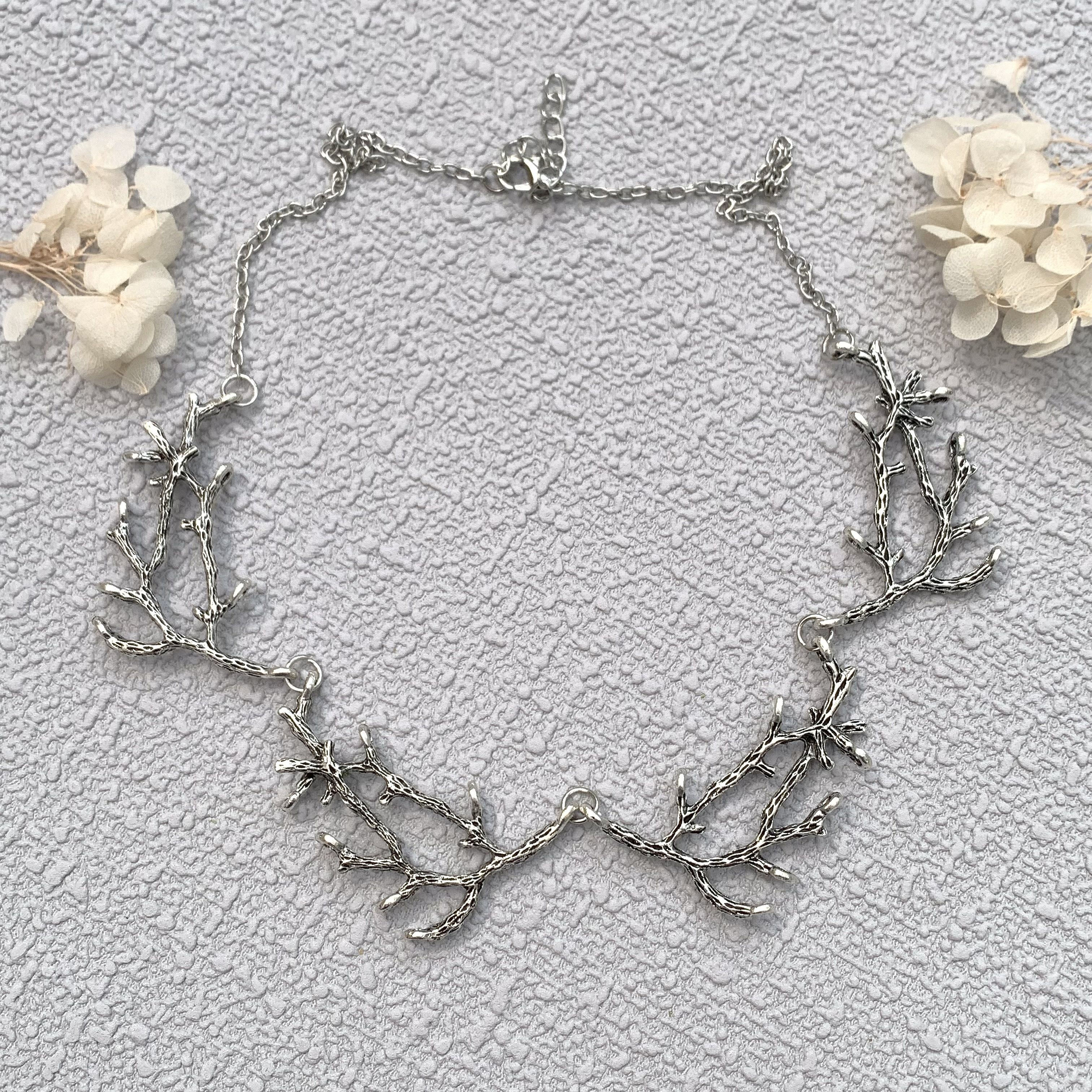 Boho Cottagecore Silver Branch Necklace
