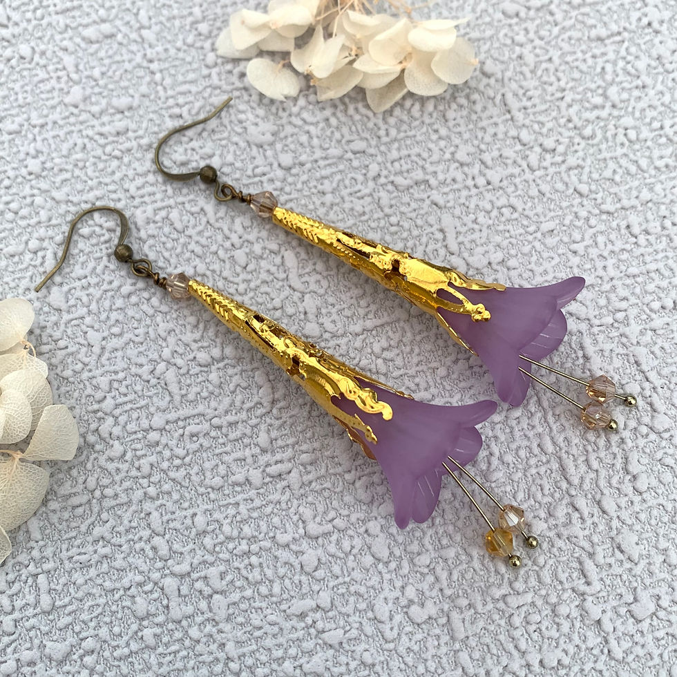 Vintage Edwardian Style Purple and Gold Lucite Floral Earrings
