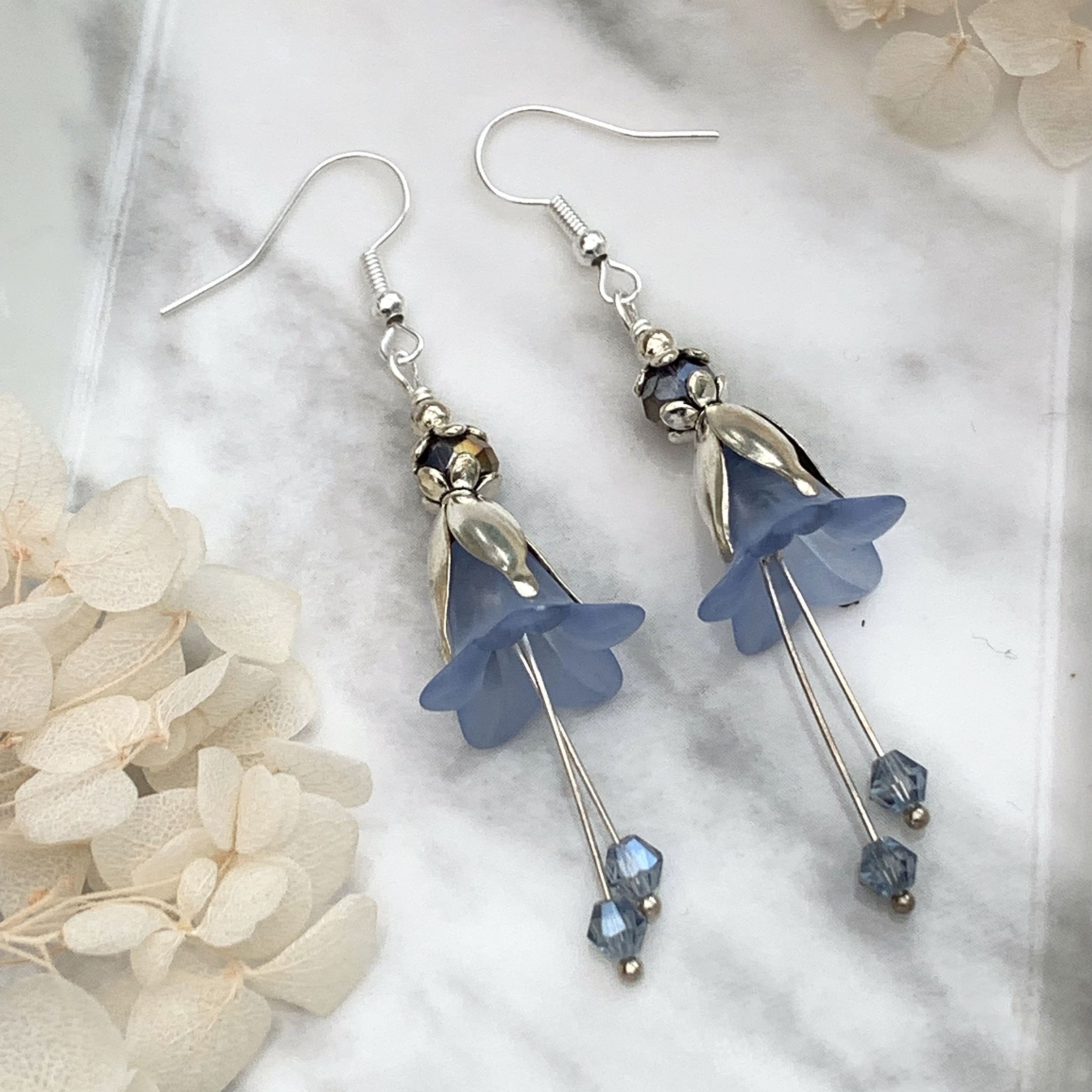 Feminine Blue Floral Lucite Drop Earrings