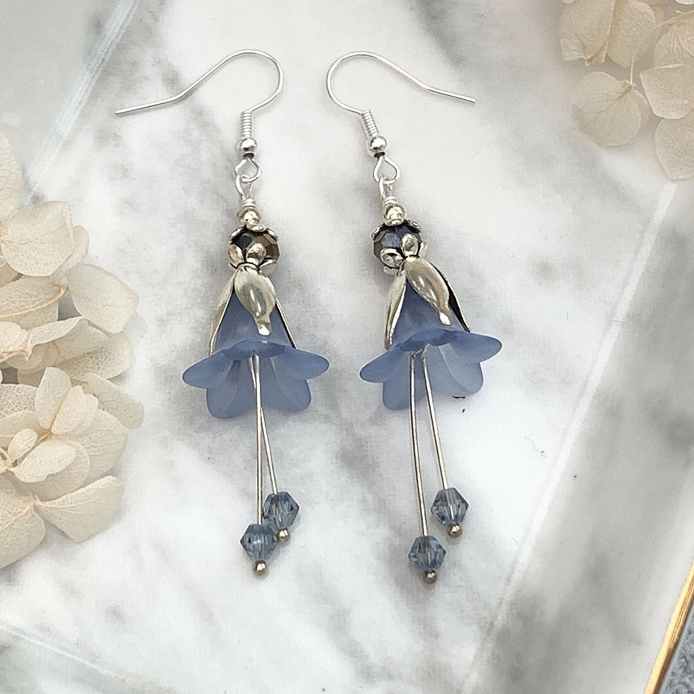 Thumbnail: Feminine Blue Floral Lucite Drop Earrings