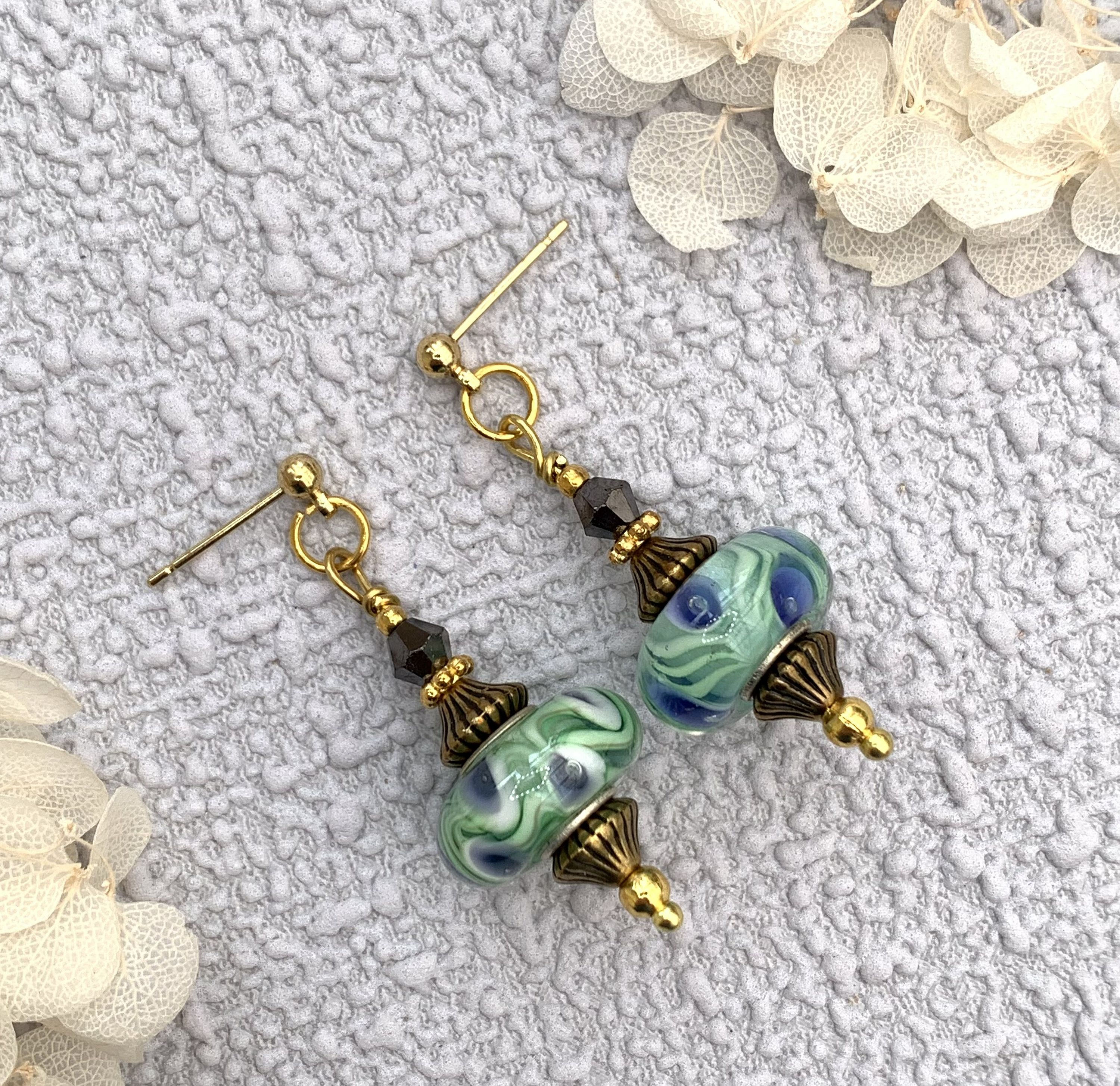Venetian Murano Patterned Glass Vintage Style Drop Earrings