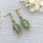 Lampwork patterned green vintage style drop earrings