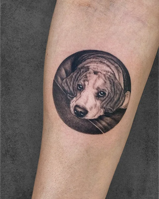 small dog portrait tattoo