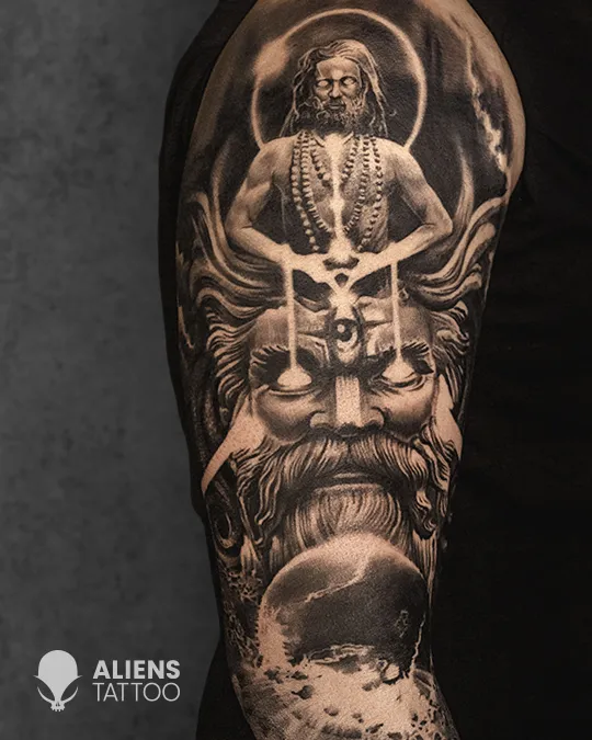 Spiritual Shiva and Aghori concept tattoo at the best tattoo studio in Kolkata