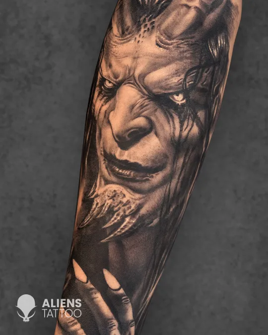 Realistic Joker portrait tattoo in Kolkata