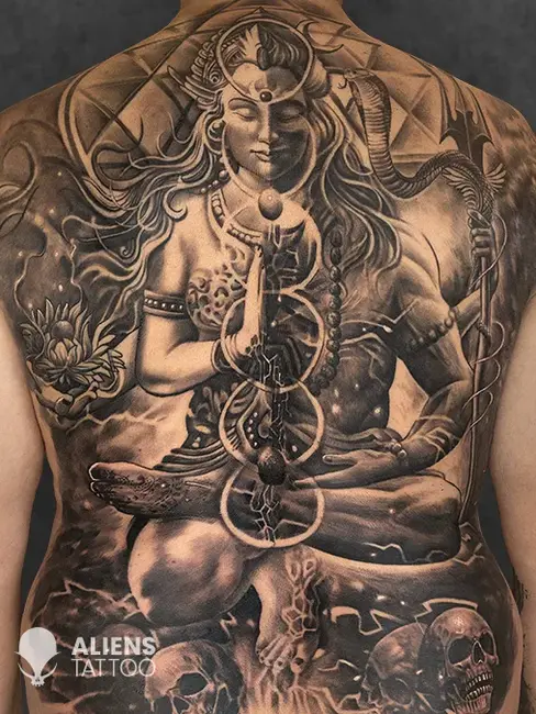 Full back Lord Shiva tattoo at the best tattoo studio in Kolkata