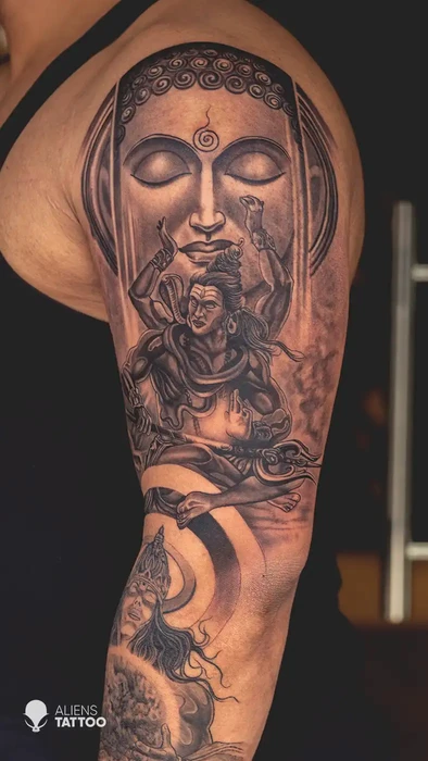 Buddha Shiva Tattoo On Hand