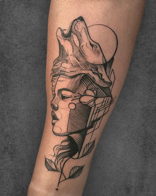 Neo-traditional tattoo with vibrant colors and bold lines by Sachin Thokal